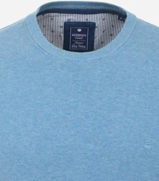 Redmond heren trui katoen, O-hals, blauw (middeldik)