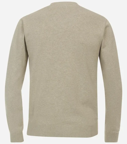 Redmond heren trui katoen, V-hals, beige (middeldik)