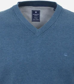 Redmond heren trui katoen, V-hals, blauw (middeldik)