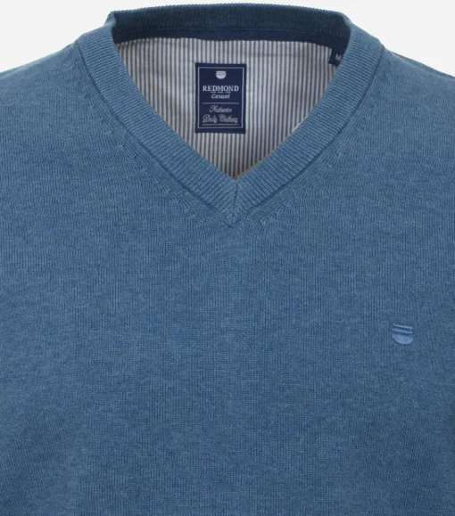 Redmond heren trui katoen, V-hals, blauw (middeldik)