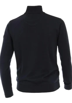 Redmond heren trui katoen, schipperstrui met rits, donker blauw