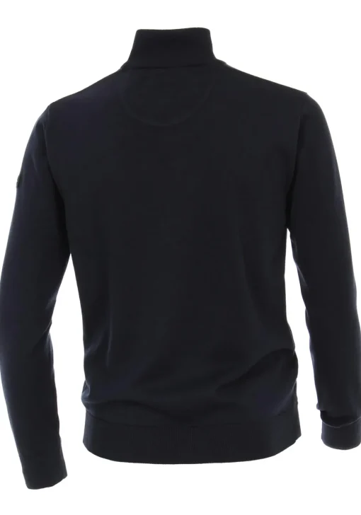 Redmond heren trui katoen, schipperstrui met rits, donker blauw