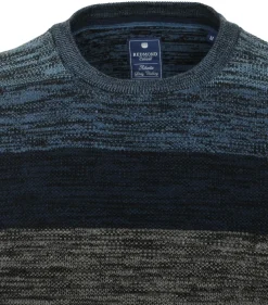 Redmond heren trui katoen, O-hals, blauw gestreept (middeldik)