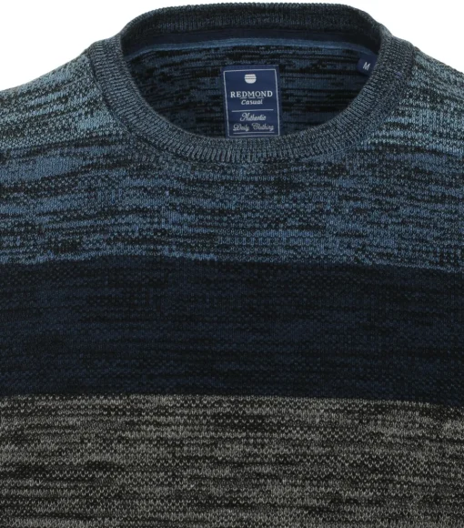 Redmond heren trui katoen, O-hals, blauw gestreept (middeldik)