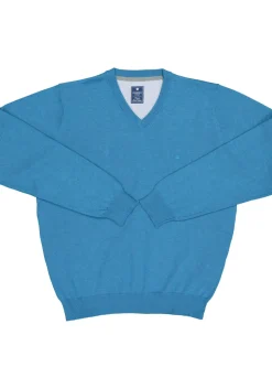 Redmond heren trui katoen, V-hals, zwembad blauw