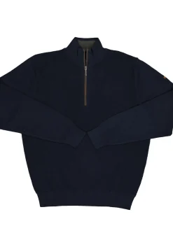 Redmond heren trui katoen, schipperstrui met rits, donker blauw