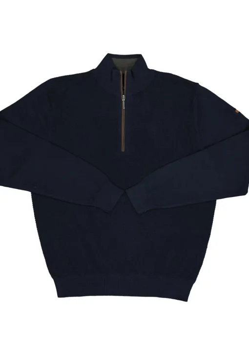 Redmond heren trui katoen, schipperstrui met rits, donker blauw