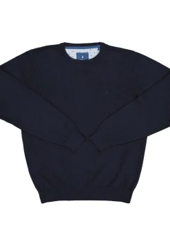 Redmond heren trui katoen, O-hals, donkerblauw