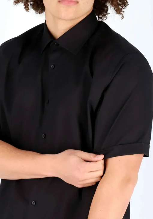 Redmond modern fit overhemd, korte mouw, zwart