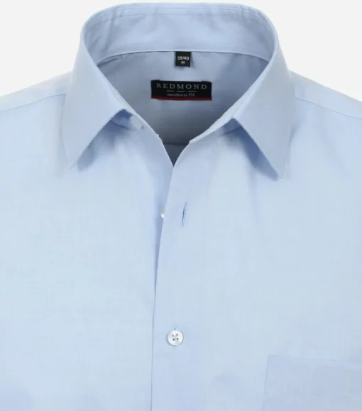 Redmond modern fit overhemd, korte mouw, popeline, blauw