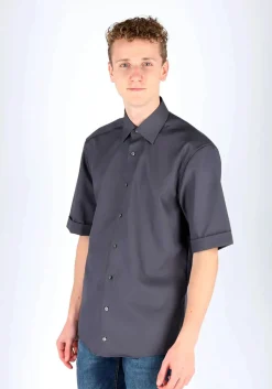 Redmond modern fit overhemd, korte mouw, antraciet grijs