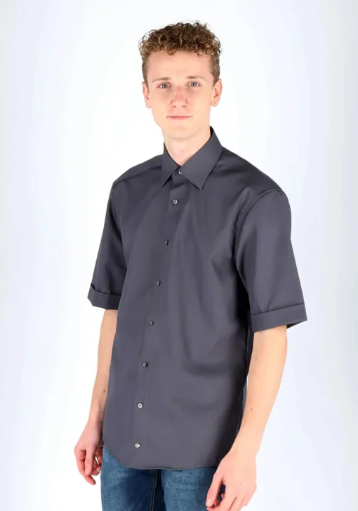 Redmond modern fit overhemd, korte mouw, antraciet grijs