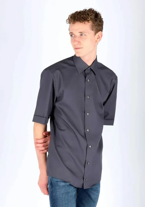 Redmond modern fit overhemd, korte mouw, antraciet grijs