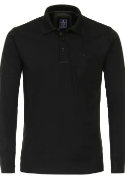 Redmond regular fit polo lange mouw, pique, zwart