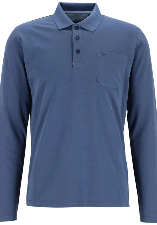 Redmond regular fit polo lange mouw, blauw melange