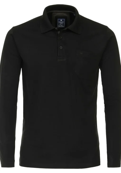 Redmond regular fit polo lange mouw, pique, zwart