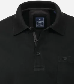 Redmond regular fit polo lange mouw, pique, zwart