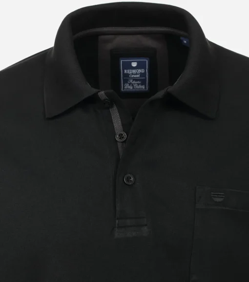 Redmond regular fit polo lange mouw, pique, zwart