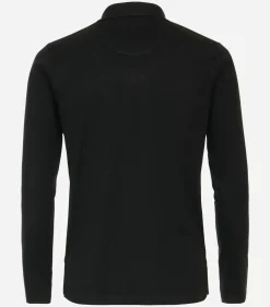 Redmond regular fit polo lange mouw, pique, zwart