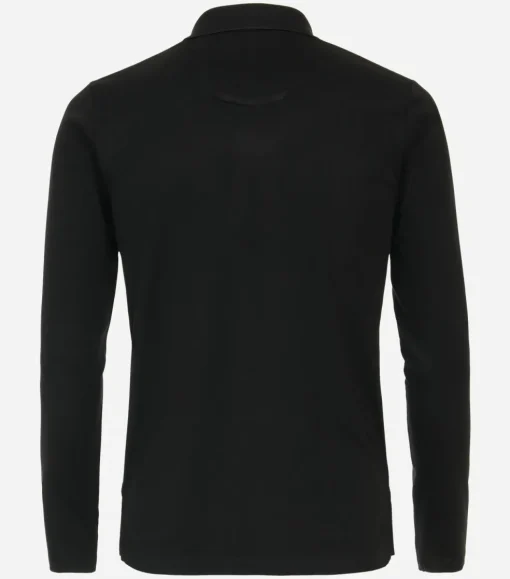 Redmond regular fit polo lange mouw, pique, zwart
