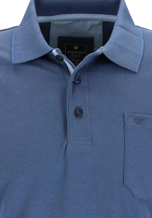 Redmond regular fit polo lange mouw, blauw melange