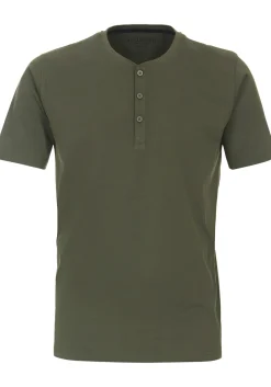 Redmond regular fit T-shirt, korte mouw O-hals met knoopsluiting, groen