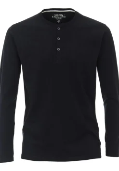 Redmond regular fit T-shirt, lange mouw O-hals met knoopsluiting, blauw