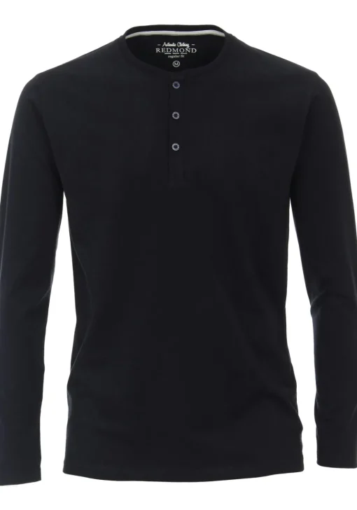 Redmond regular fit T-shirt, lange mouw O-hals met knoopsluiting, blauw