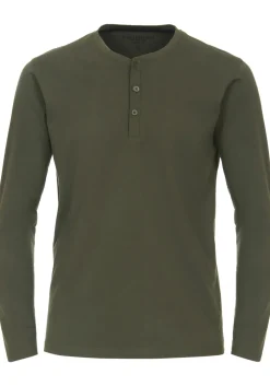 Redmond regular fit T-shirt, lange mouw O-hals met knoopsluiting, groen