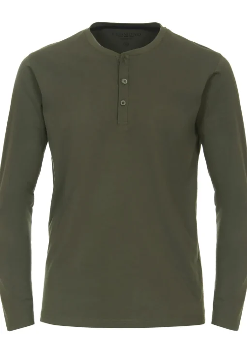 Redmond regular fit T-shirt, lange mouw O-hals met knoopsluiting, groen