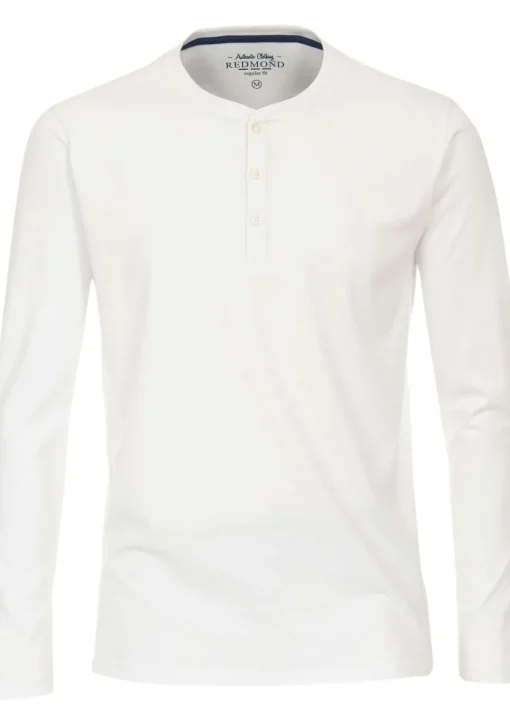 Redmond regular fit T-shirt, lange mouw O-hals met knoopsluiting, wit