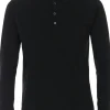 Redmond regular fit T-shirt, lange mouw O-hals met knoopsluiting, zwart