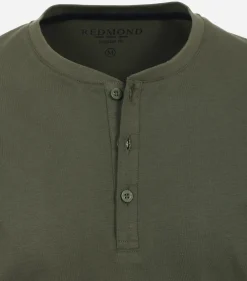 Redmond regular fit T-shirt, lange mouw O-hals met knoopsluiting, groen