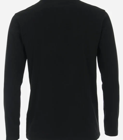 Redmond regular fit T-shirt, lange mouw O-hals met knoopsluiting, zwart
