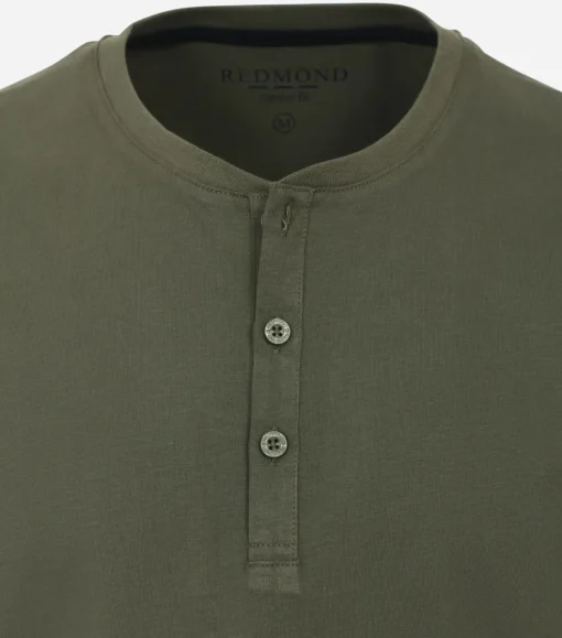 Redmond regular fit T-shirt, korte mouw O-hals met knoopsluiting, groen
