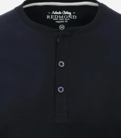 Redmond regular fit T-shirt, lange mouw O-hals met knoopsluiting, blauw