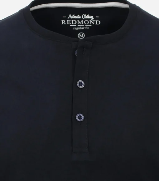 Redmond regular fit T-shirt, lange mouw O-hals met knoopsluiting, blauw