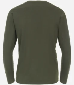Redmond regular fit T-shirt, lange mouw O-hals met knoopsluiting, groen