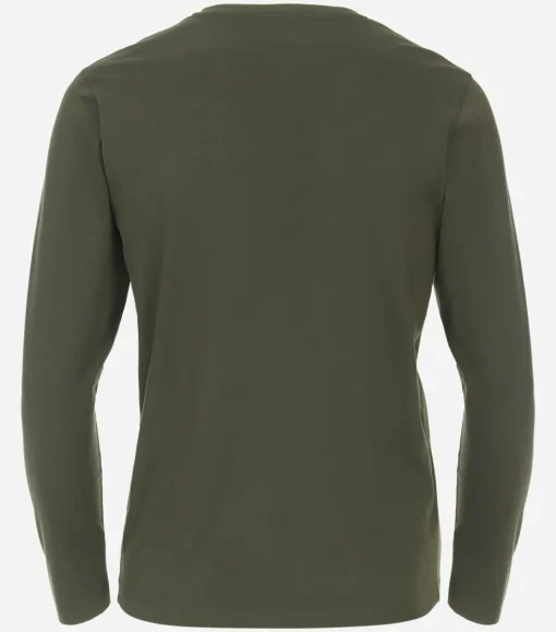 Redmond regular fit T-shirt, lange mouw O-hals met knoopsluiting, groen