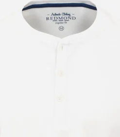 Redmond regular fit T-shirt, lange mouw O-hals met knoopsluiting, wit
