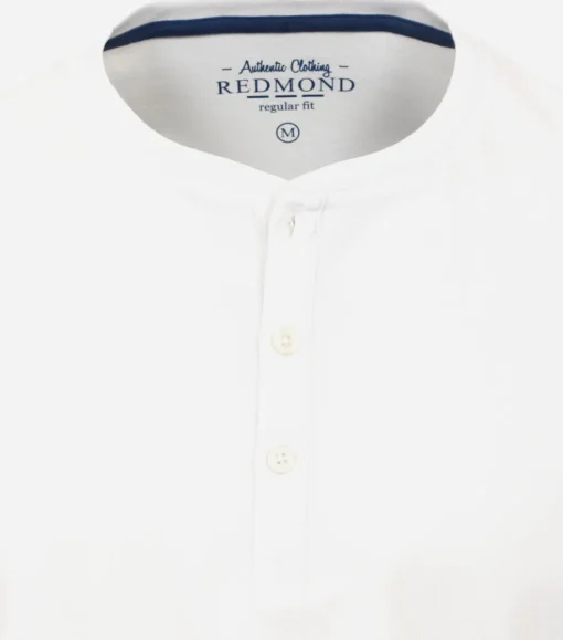Redmond regular fit T-shirt, lange mouw O-hals met knoopsluiting, wit