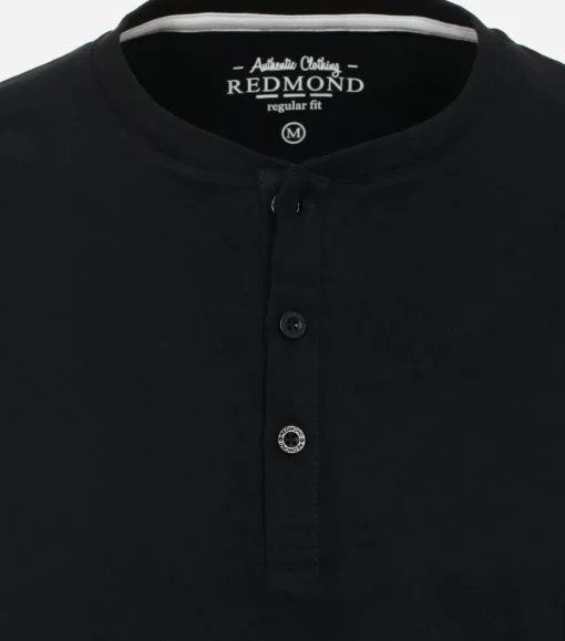 Redmond regular fit T-shirt, lange mouw O-hals met knoopsluiting, zwart