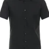 Redmond slim fit overhemd, korte mouw, popeline, zwart