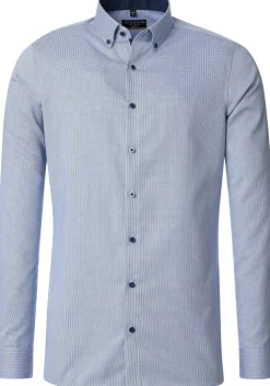 Redmond slim fit overhemd, popeline, blauw met wit mini dessin