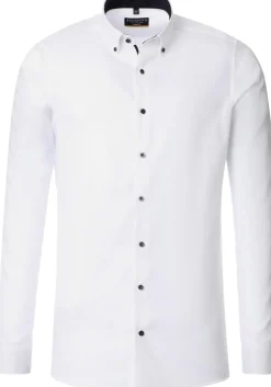 Redmond slim fit overhemd, popeline, wit dessin
