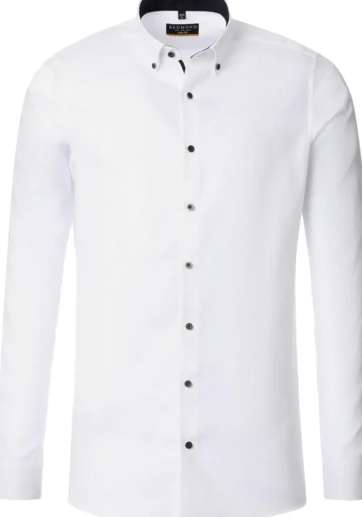 Redmond slim fit overhemd, popeline, wit dessin