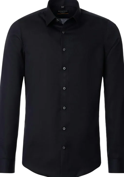 Redmond slim fit overhemd, popeline, zwart