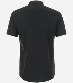 Redmond slim fit overhemd, korte mouw, popeline, zwart