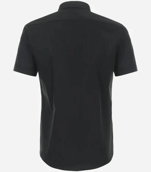 Redmond slim fit overhemd, korte mouw, popeline, zwart
