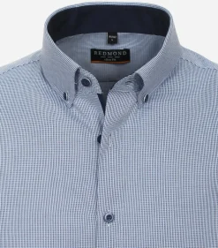 Redmond slim fit overhemd, popeline, blauw met wit mini dessin